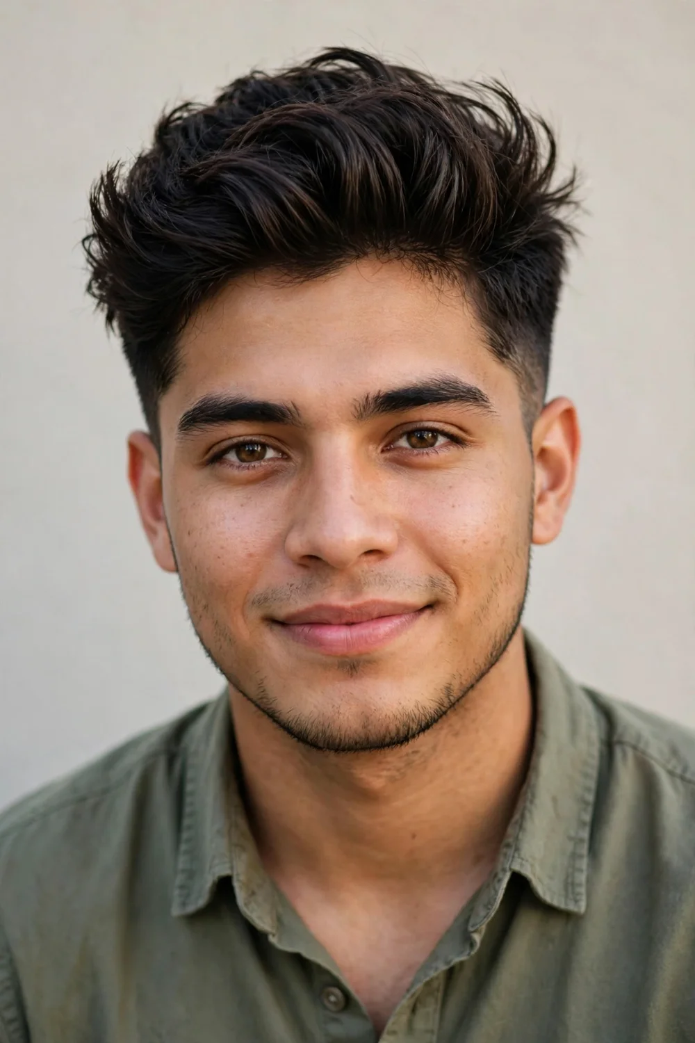 Middle-aged South Asian man with a classic side part haircut, hair neatly swept to one side