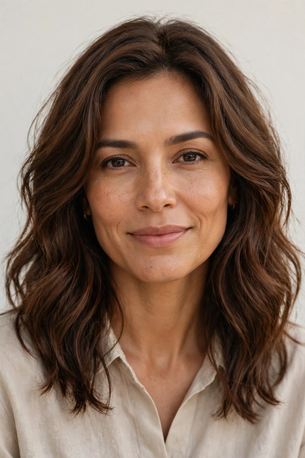 Square face woman with soft layered waves softening her jawline