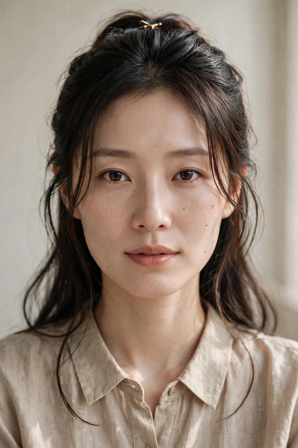 Half-up half-down style with face-framing pieces on a square face