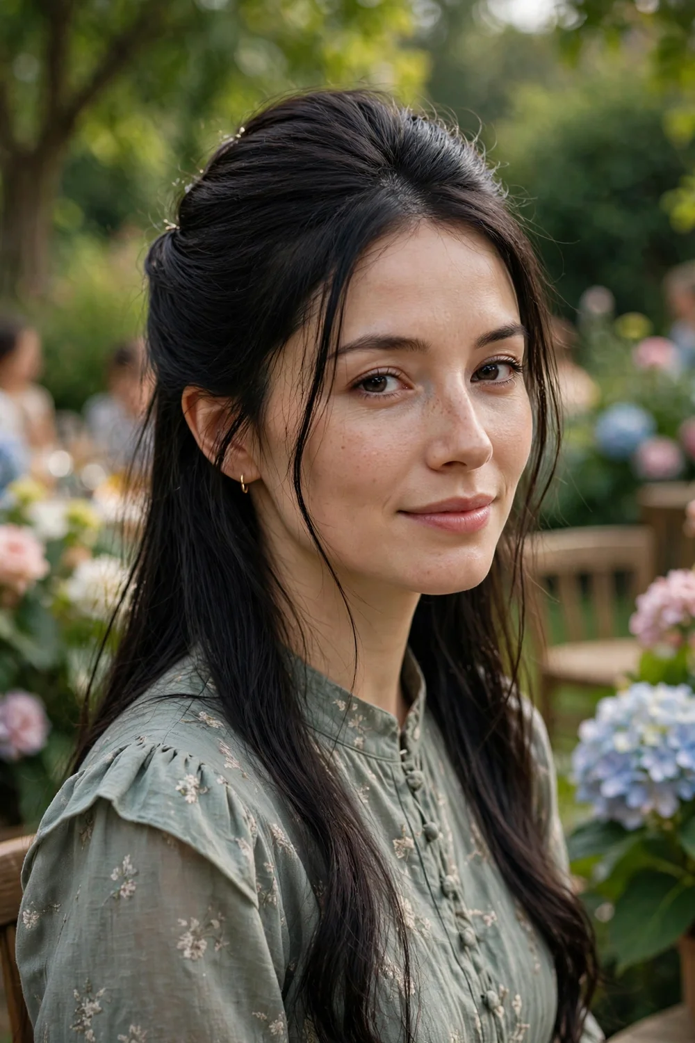 Woman with a half-up half-down hairstyle with crown volume for thin hair