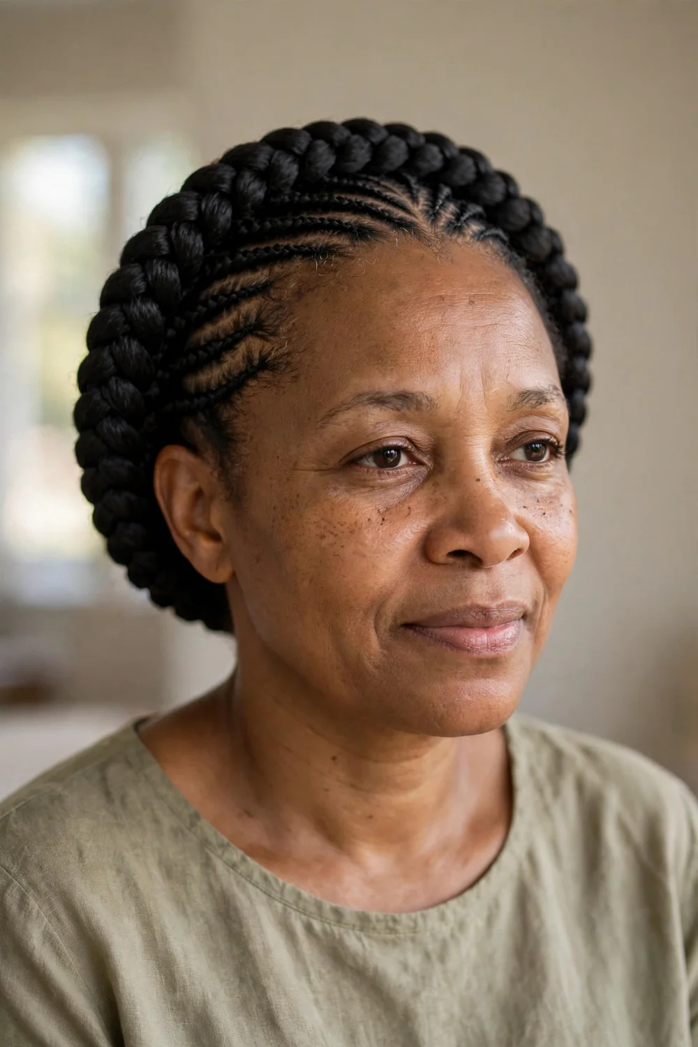 Halo cornrows in a circular crown pattern