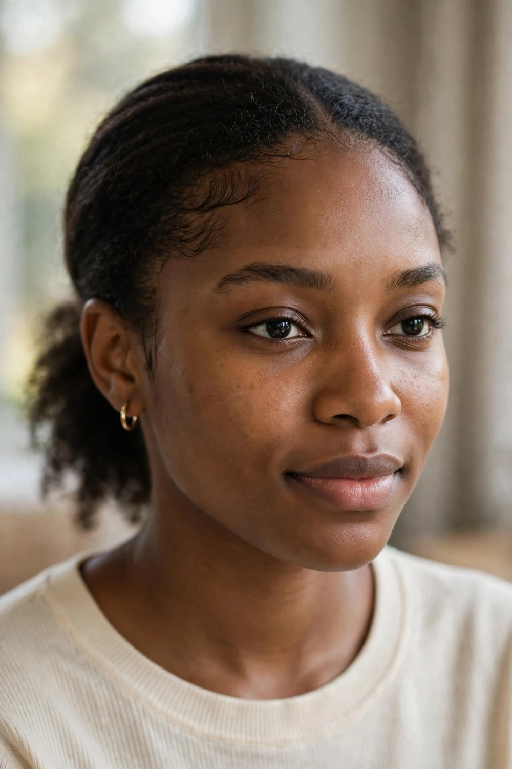 Woman with healthy, intact edges after wearing protective braids