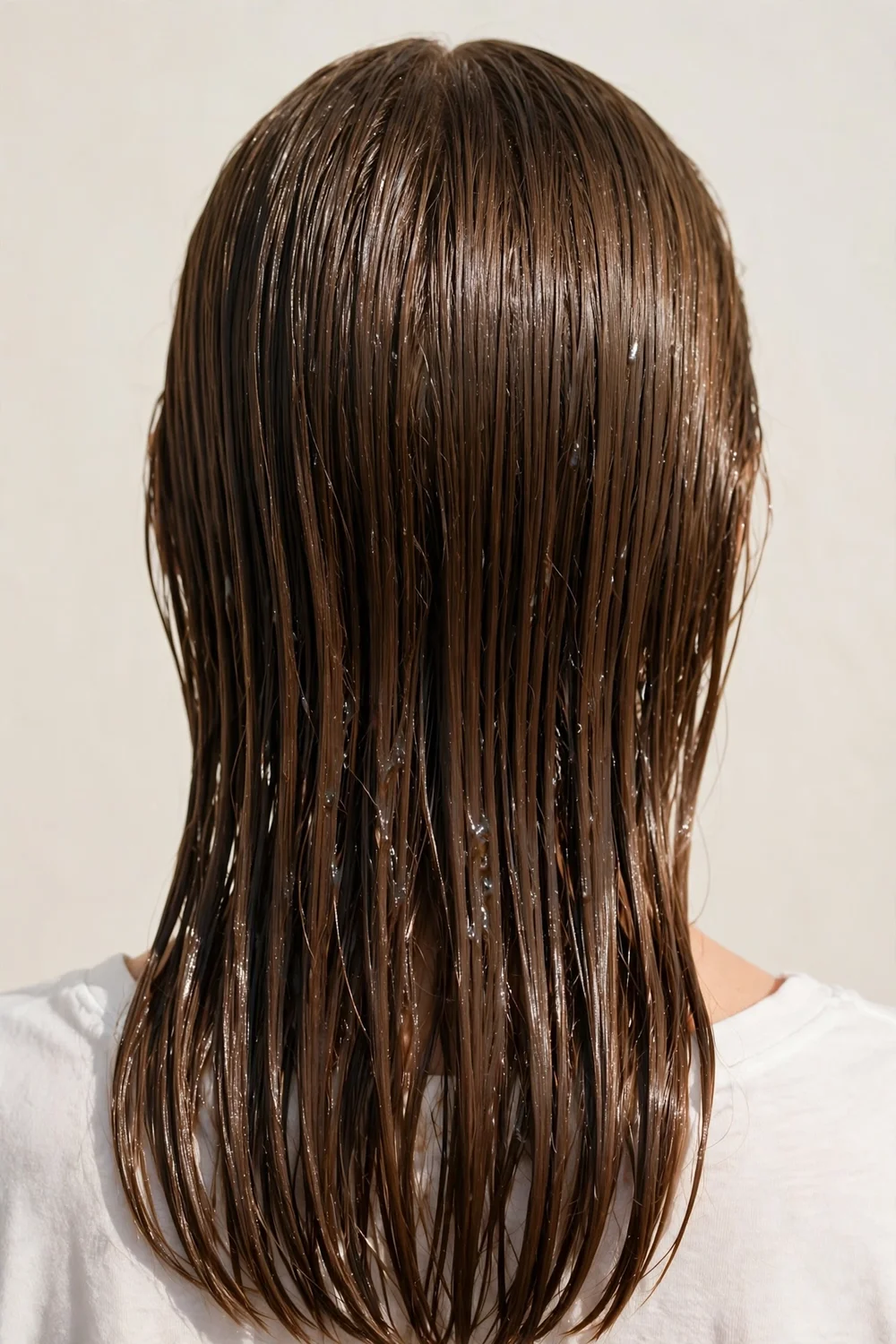 Shiny healthy hair from behind after washing with shampoo and conditioner