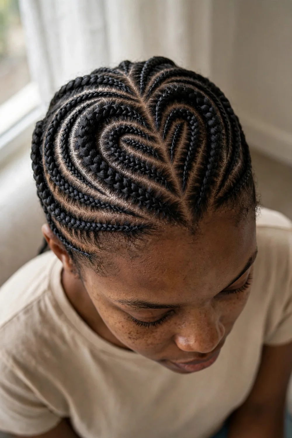 Heart design cornrows braided into the scalp