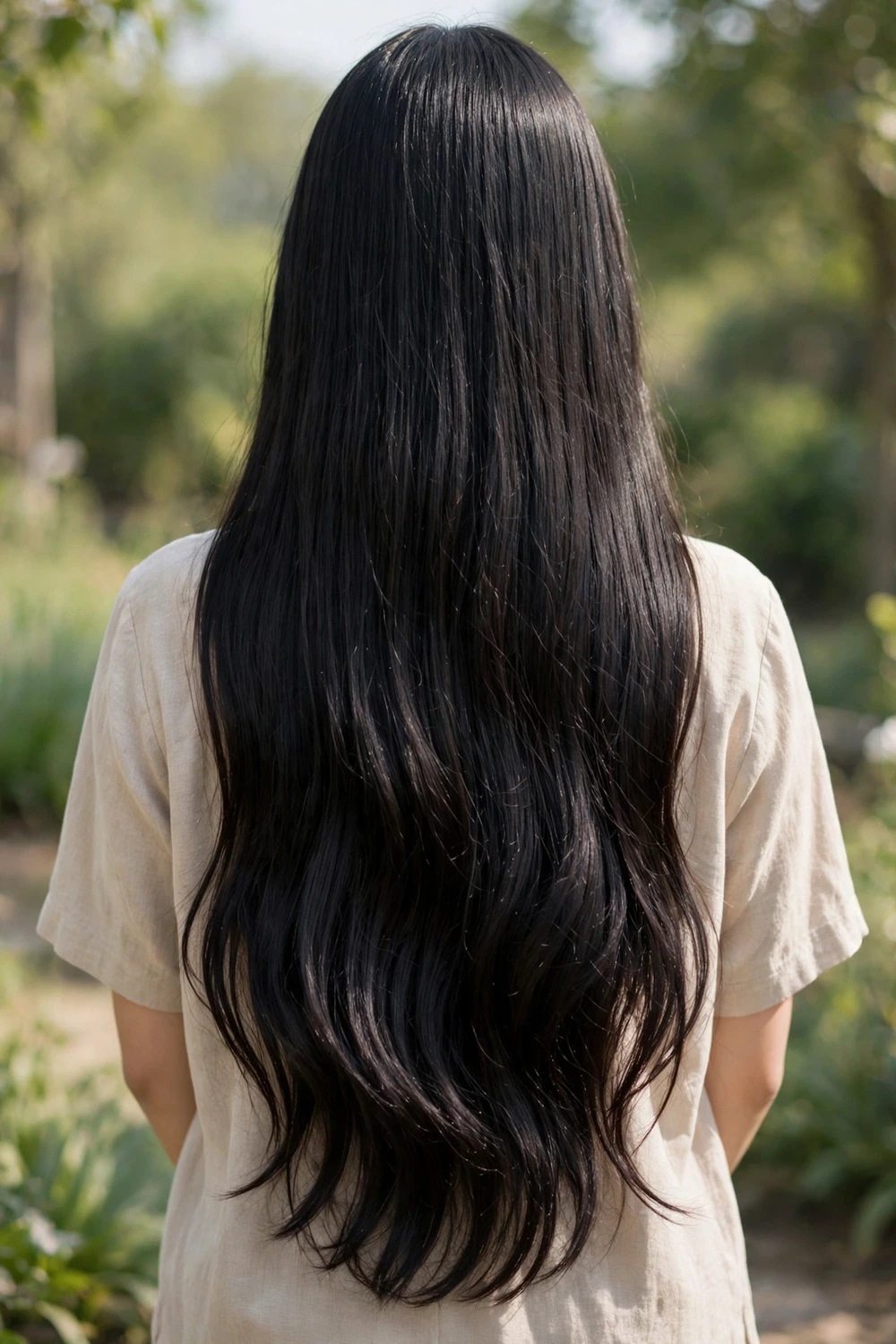 Back view of very long healthy hair showing impressive length