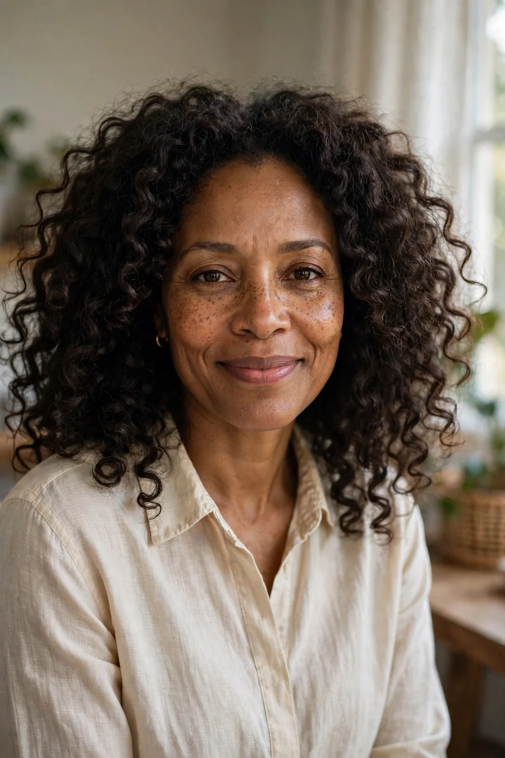 Woman with thick curly hair showing defined curls