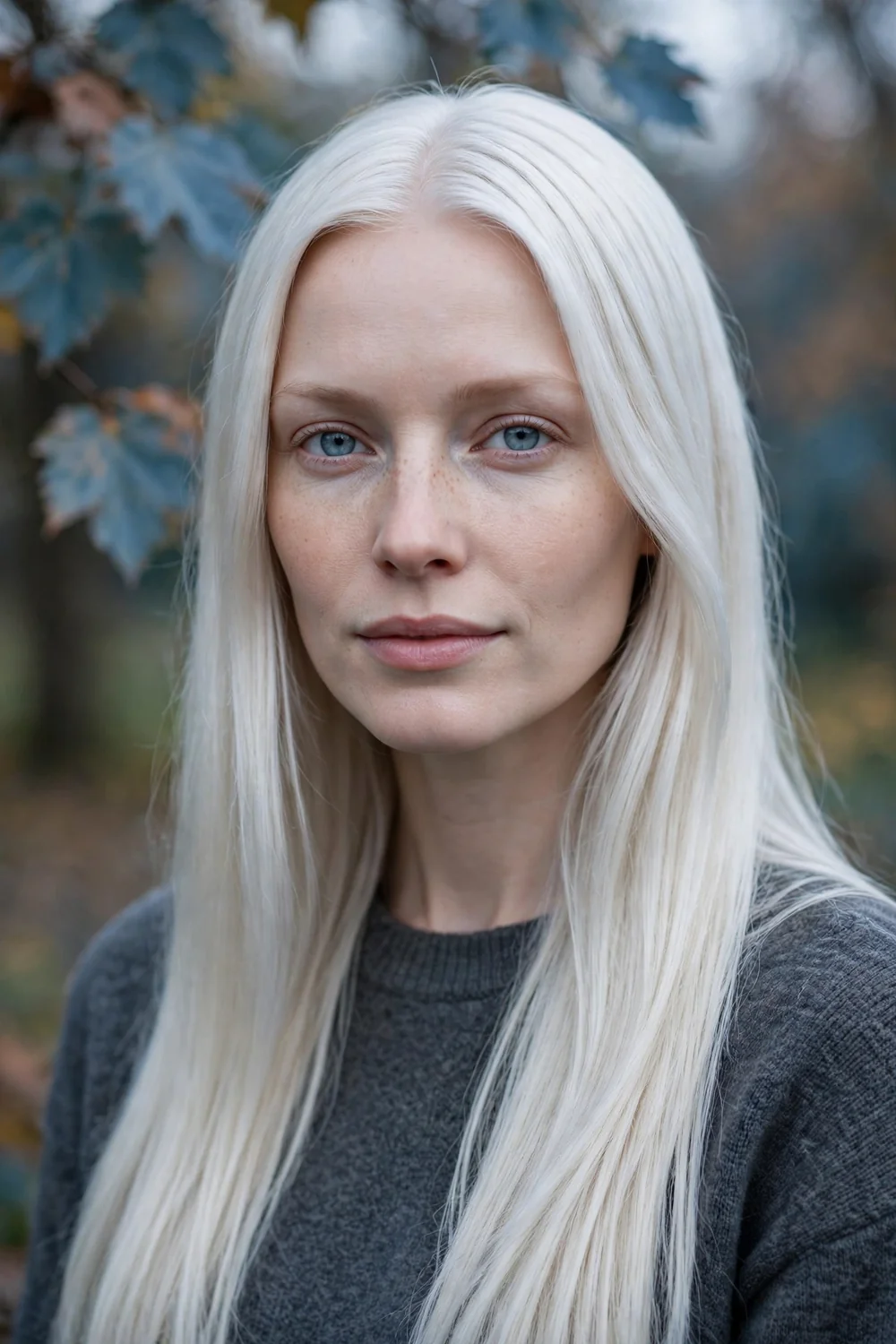 Icy platinum blonde hair with cool frosty tones