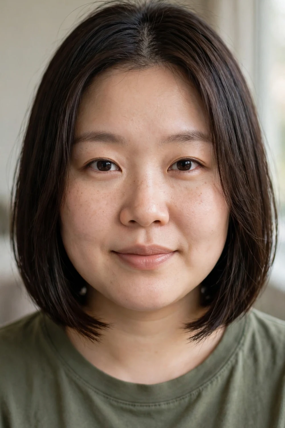 Center-parted bob for thin hair and round face