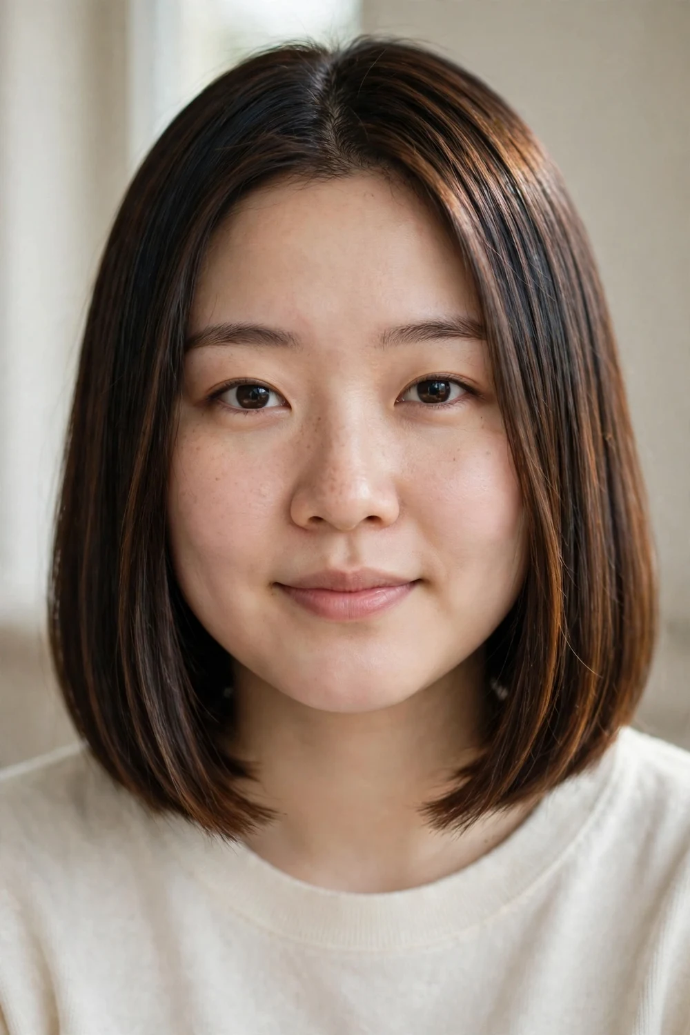 Sleek straight bob for thin hair and round face