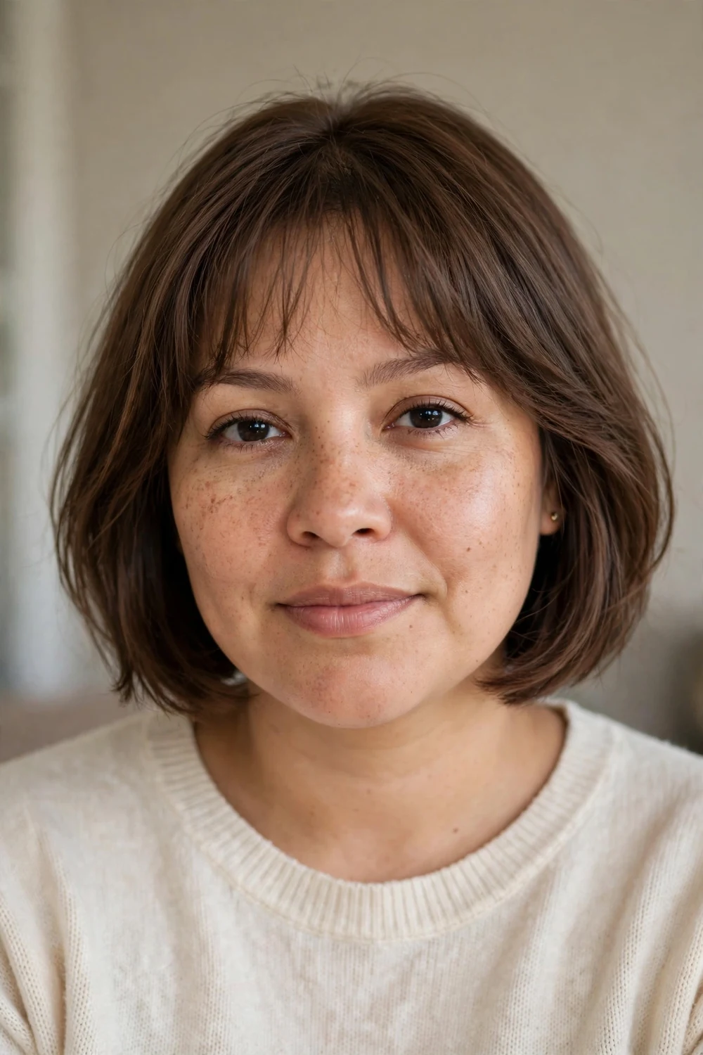 Bob with wispy bangs for thin hair and round face