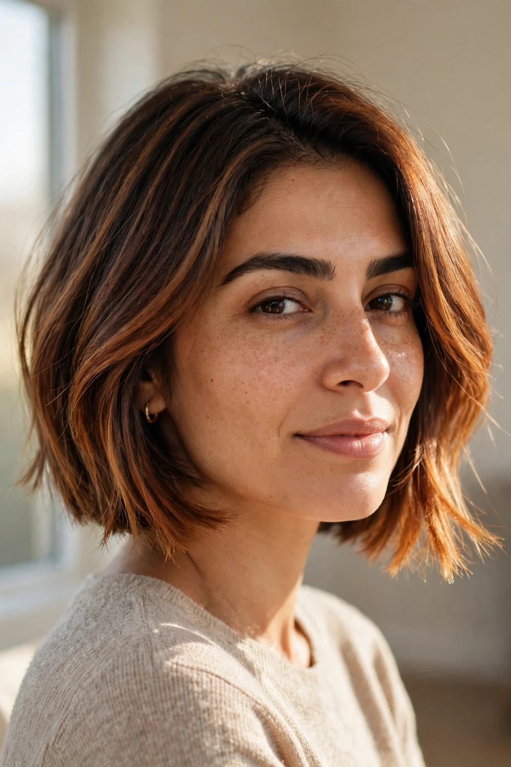 Cinnamon balayage short bob