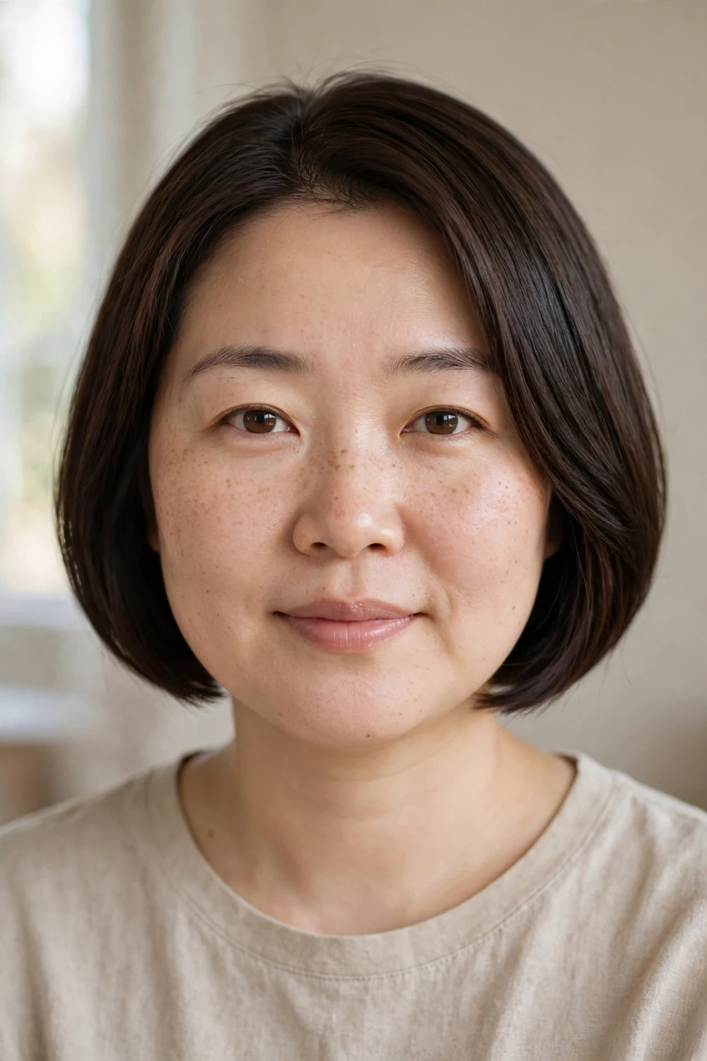 Chin-length bob for thin hair and round face