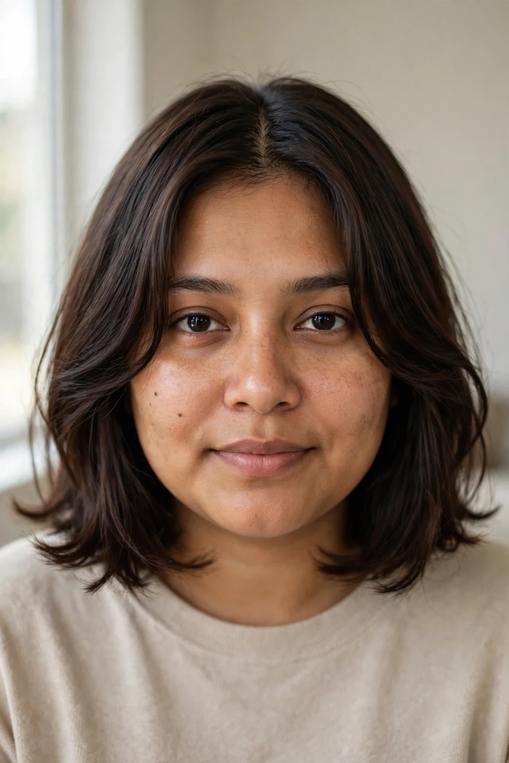 Bob with curtain bangs for thin hair and round face