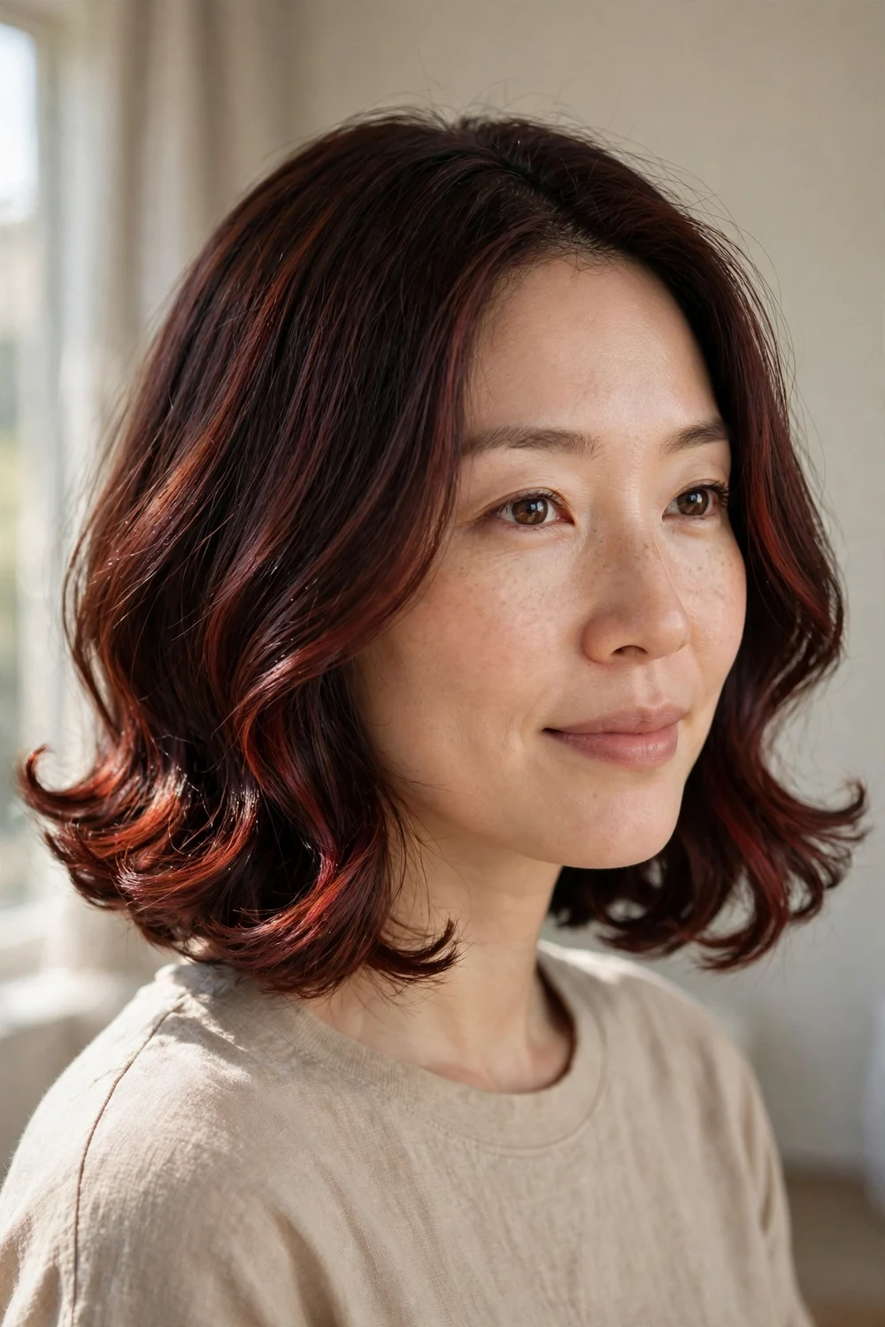 Dark cherry bob with mahogany balayage
