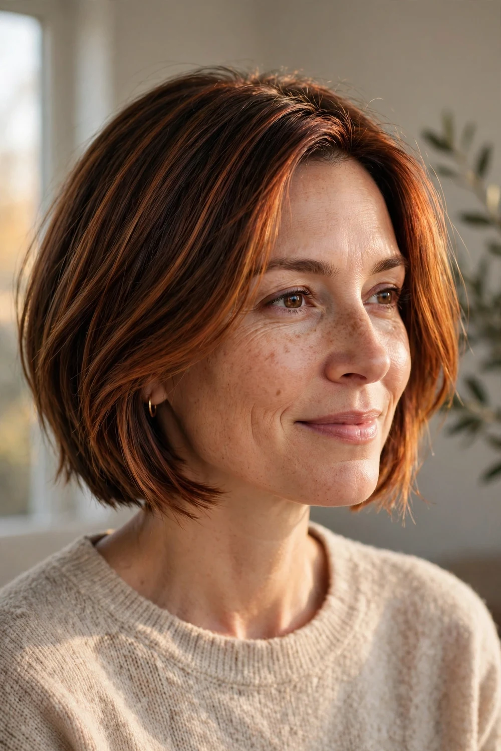 Auburn glow balayage short bob