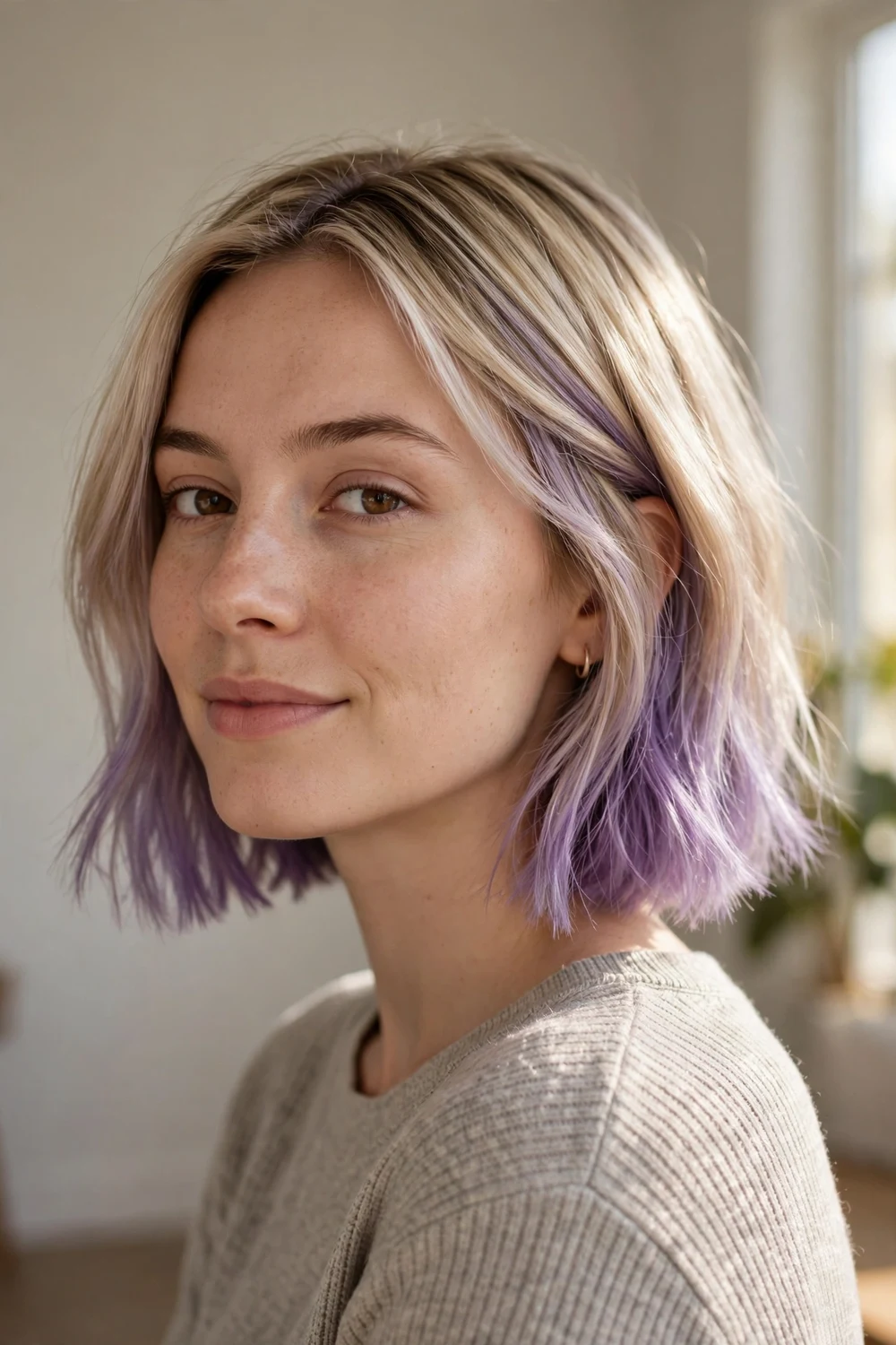 Lavender-tinted balayage on short hair