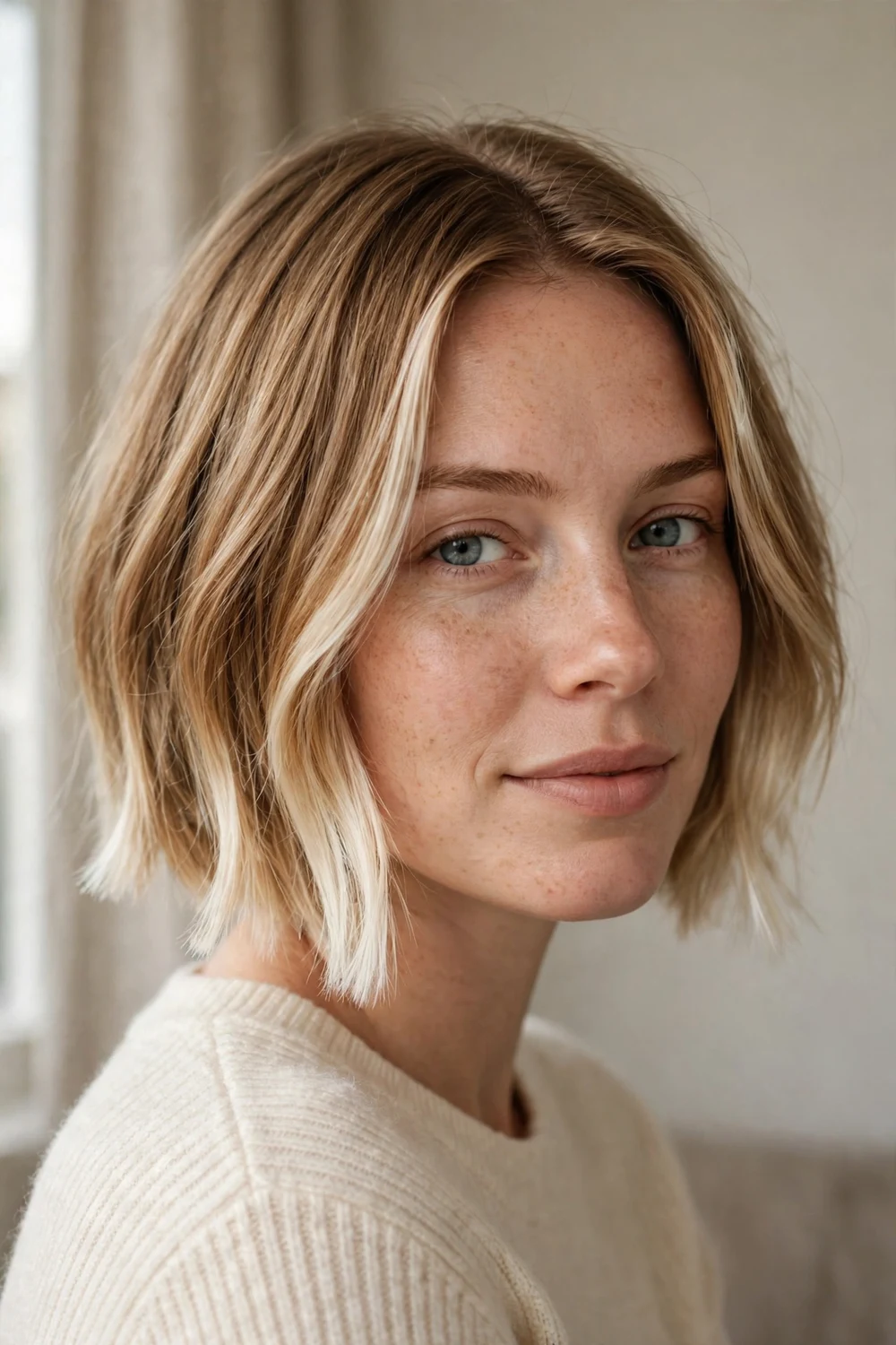 Short balayage bob with platinum blonde tips