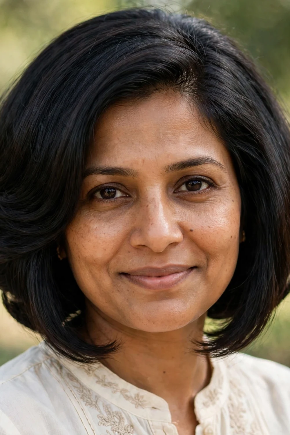 Woman with an inverted bob haircut with stacked back and longer front