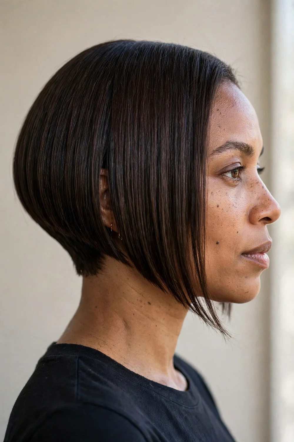 A-line inverted bob with a clean diagonal from back to front