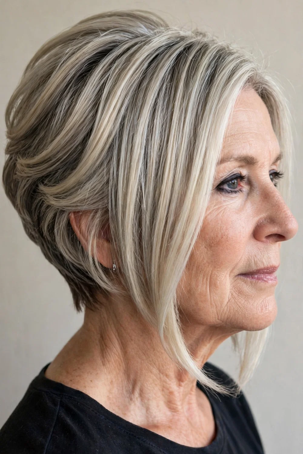Ash-blonde inverted bob with cool smoky blonde tones