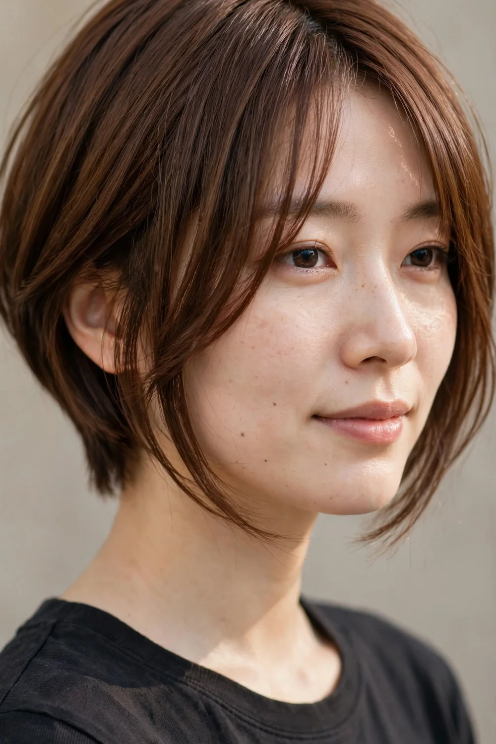 Inverted bob with curtain bangs parted in the middle