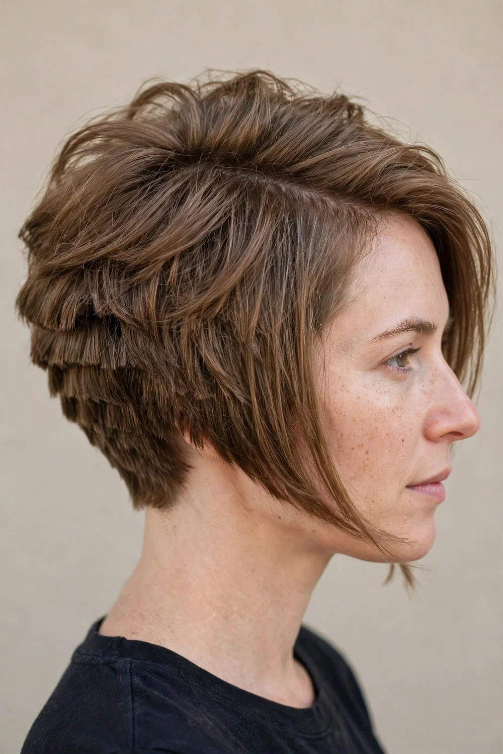 Inverted bob for fine hair with stacked layers creating fullness