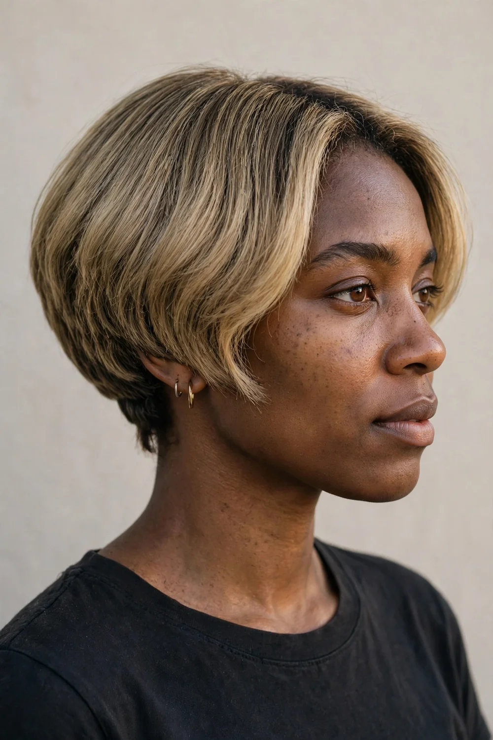 Jaw-length inverted bob with short angled front and stacked nape