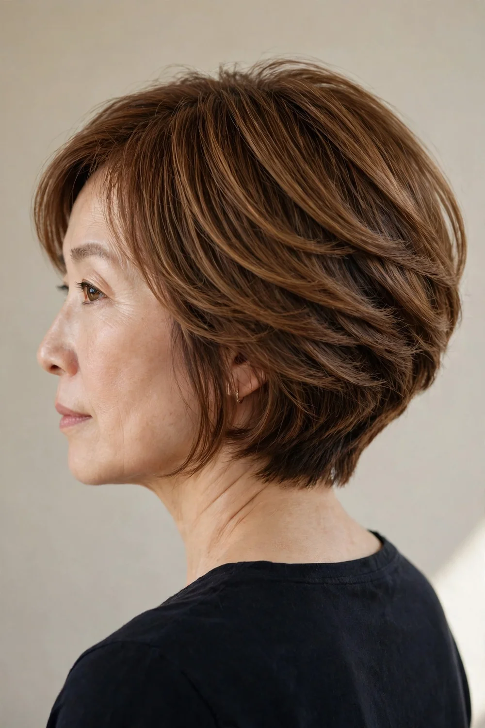 Layered inverted bob with interior layers and textured movement