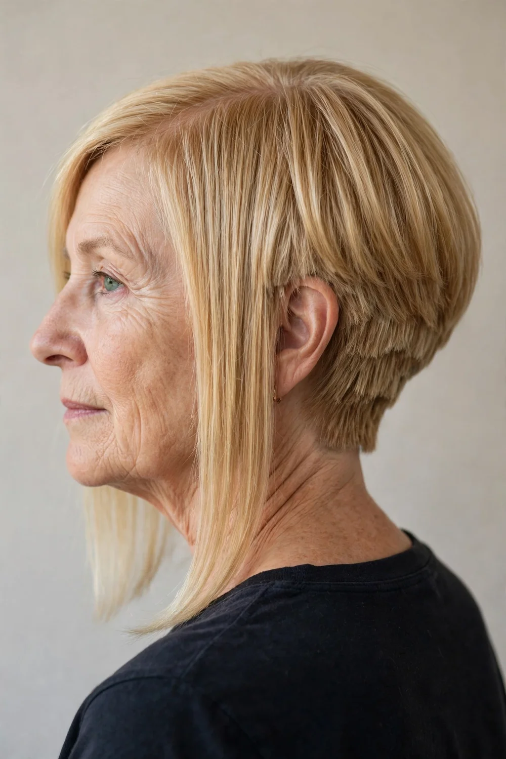 Long inverted bob with stacked nape and shoulder-grazing front