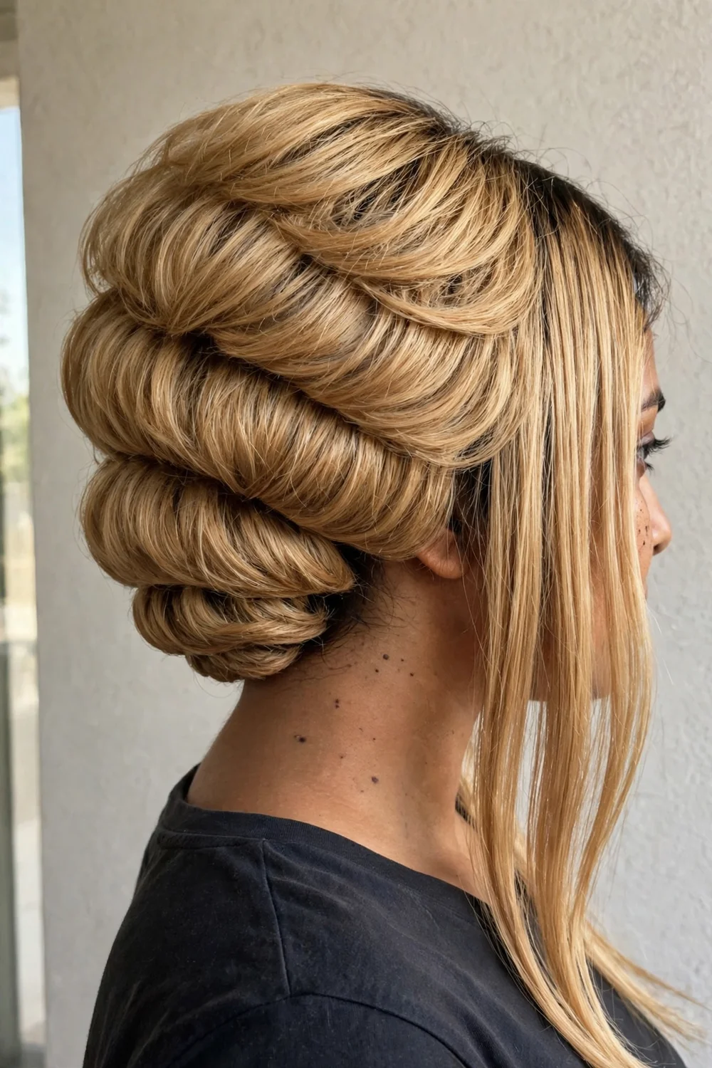 Stacked inverted bob with dramatic layered volume at the back