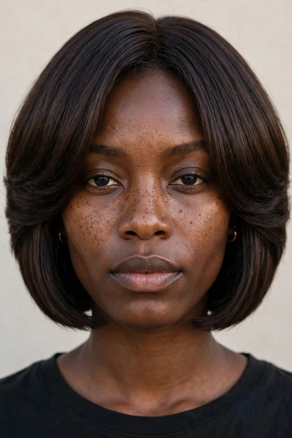 Thick symmetrical inverted bob with even angled sides and full ends