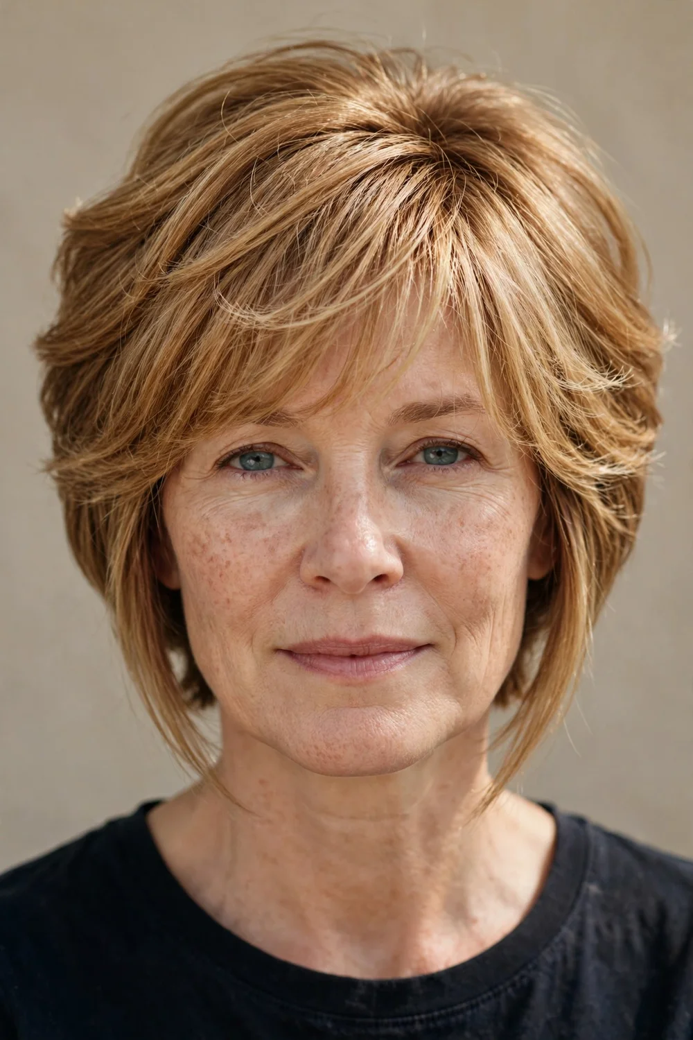 Inverted bob with a light wispy fringe and soft angled ends