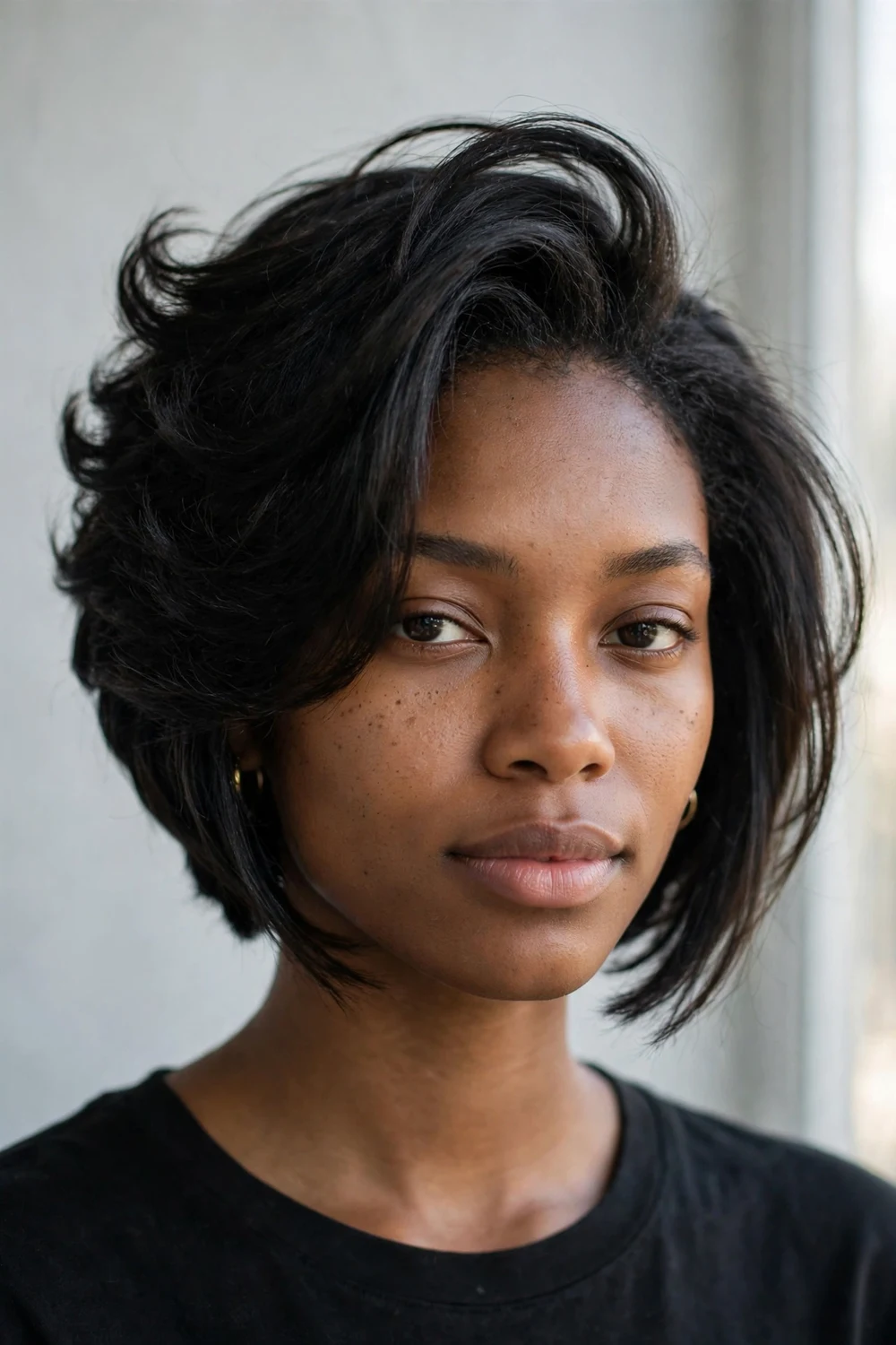 Inverted bob with stacked graduated layers at the back and long front pieces