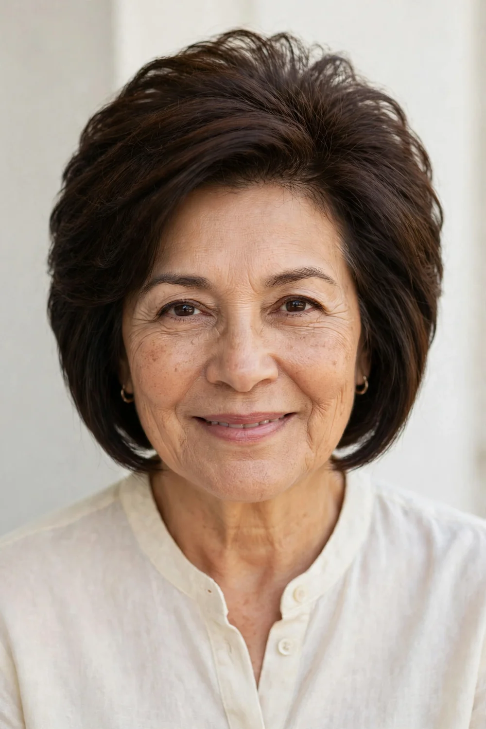 Inverted stacked bob haircut adding volume for thinning hair