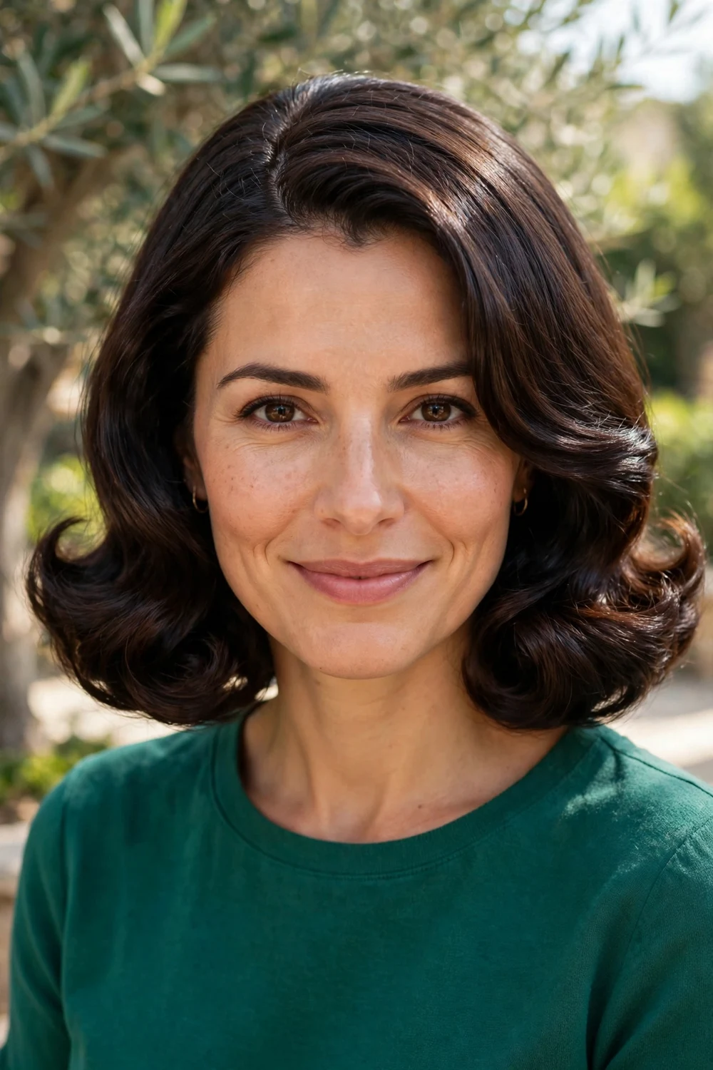 Woman with an Italian bob haircut with full bouncy ends