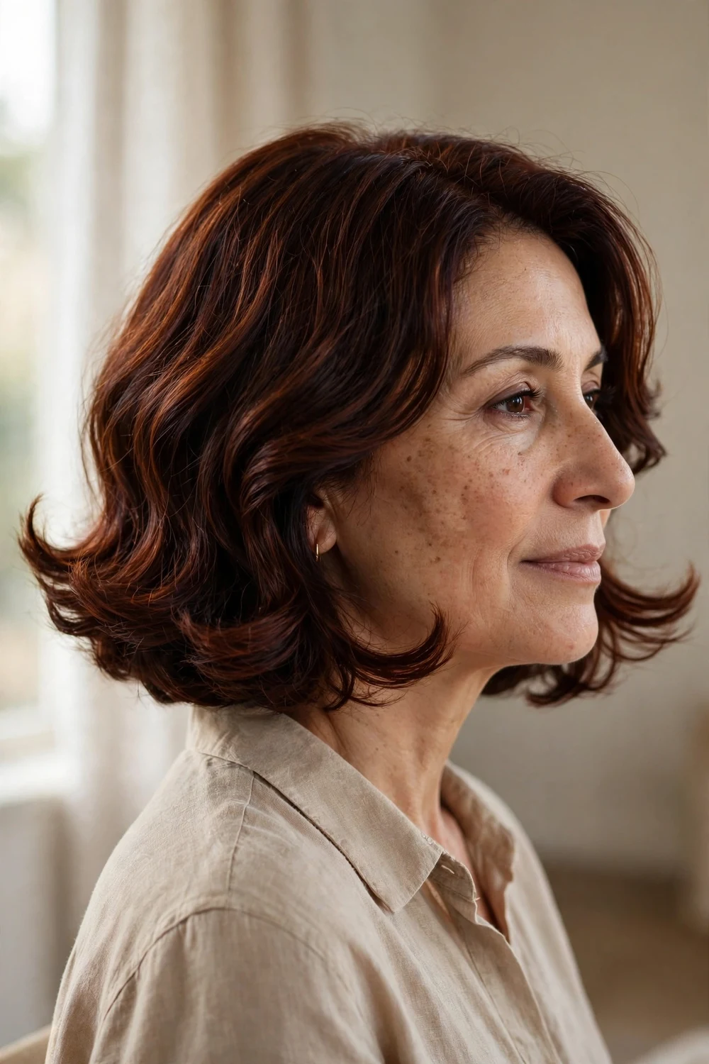 Woman with an Italian wavy bob with airy ends