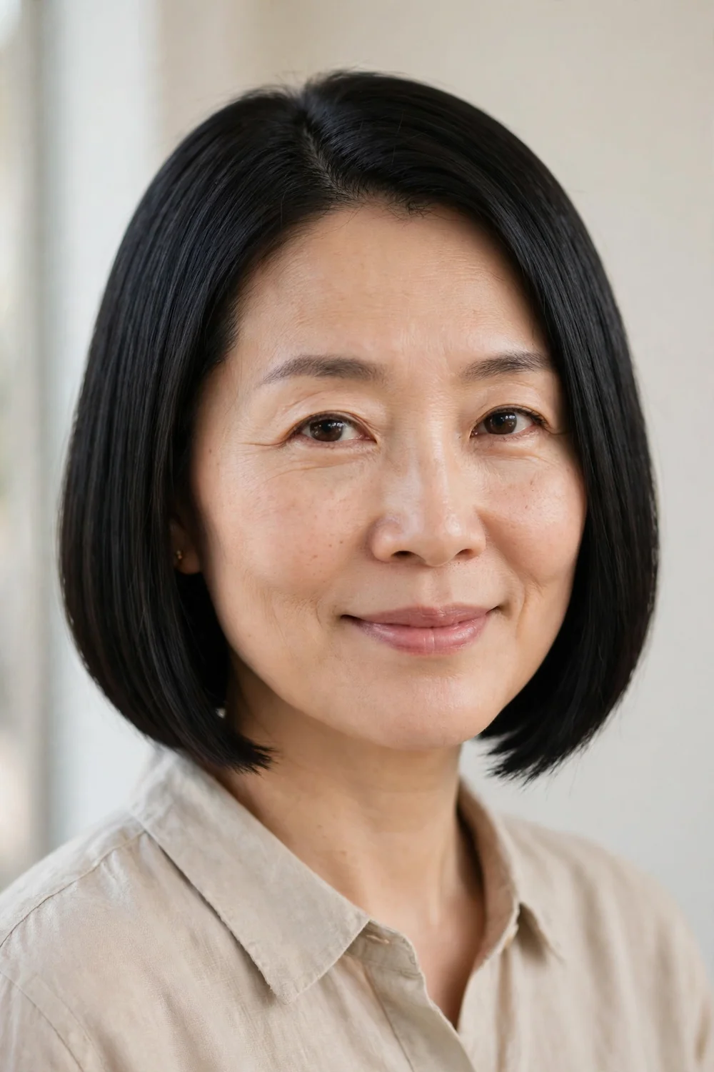 Woman with a clean jaw-length bob