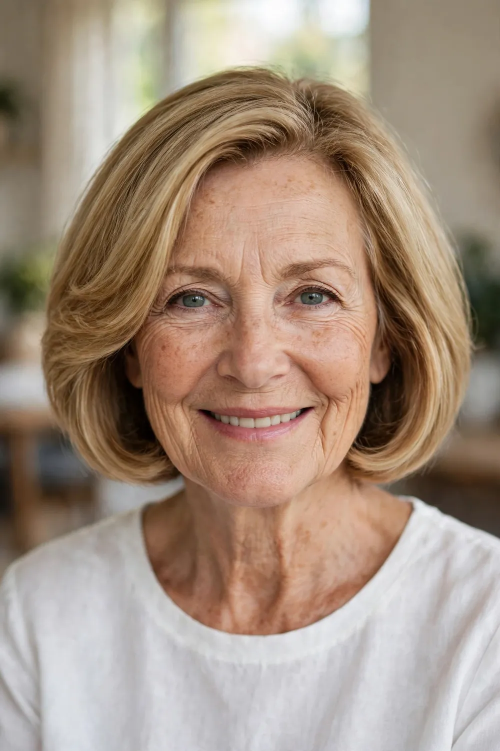 Mature woman with jaw-level rounded layered bob