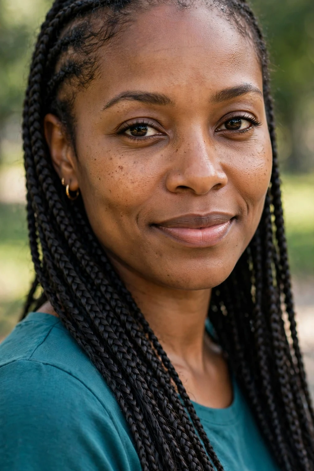 Woman with knotless braids with natural-looking roots