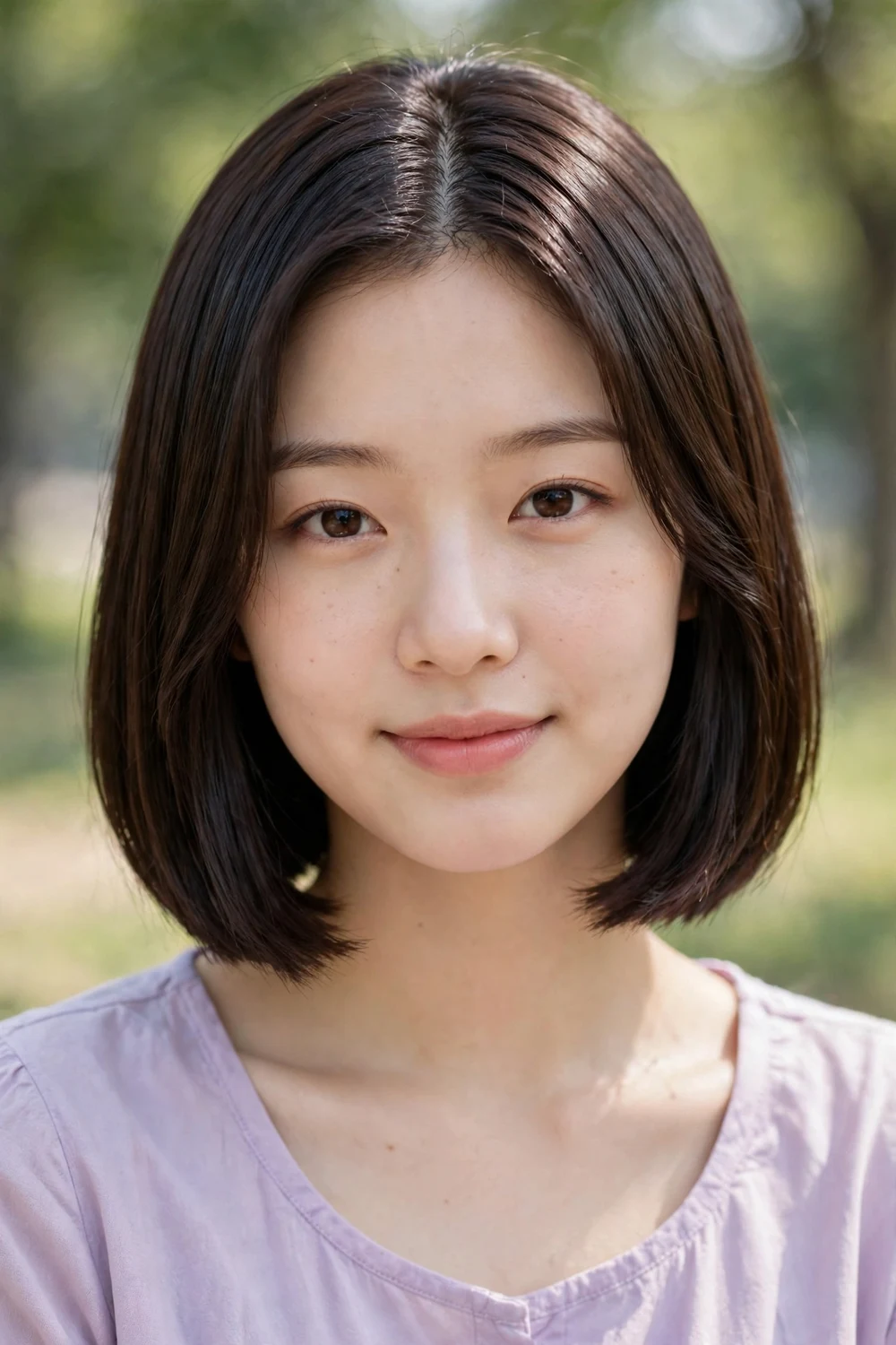 Woman with a K-pop style bob haircut with a sleek straight finish
