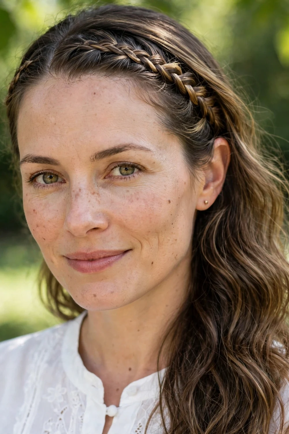 Woman with a lace braid along the hairline