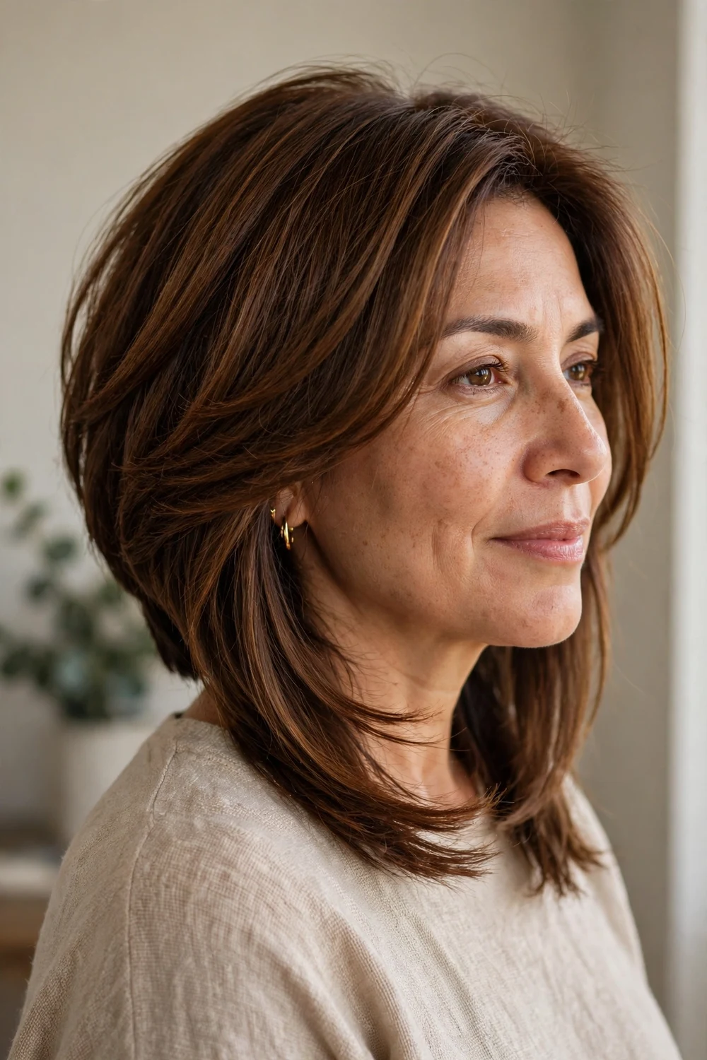 Layered A-line bob with internal layers and movement