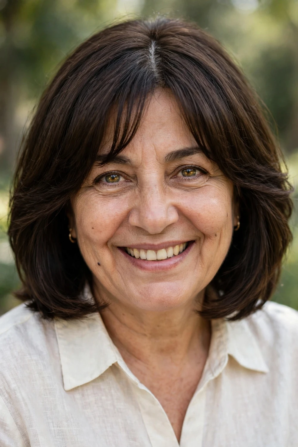 Layered bob with center-parted curtain bangs
