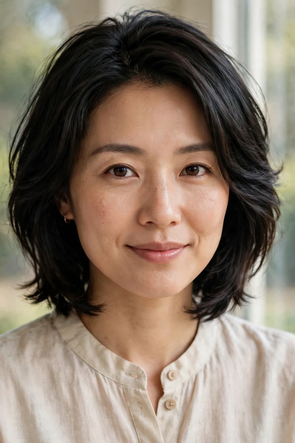 Woman with a layered bob haircut showing stacked soft layers