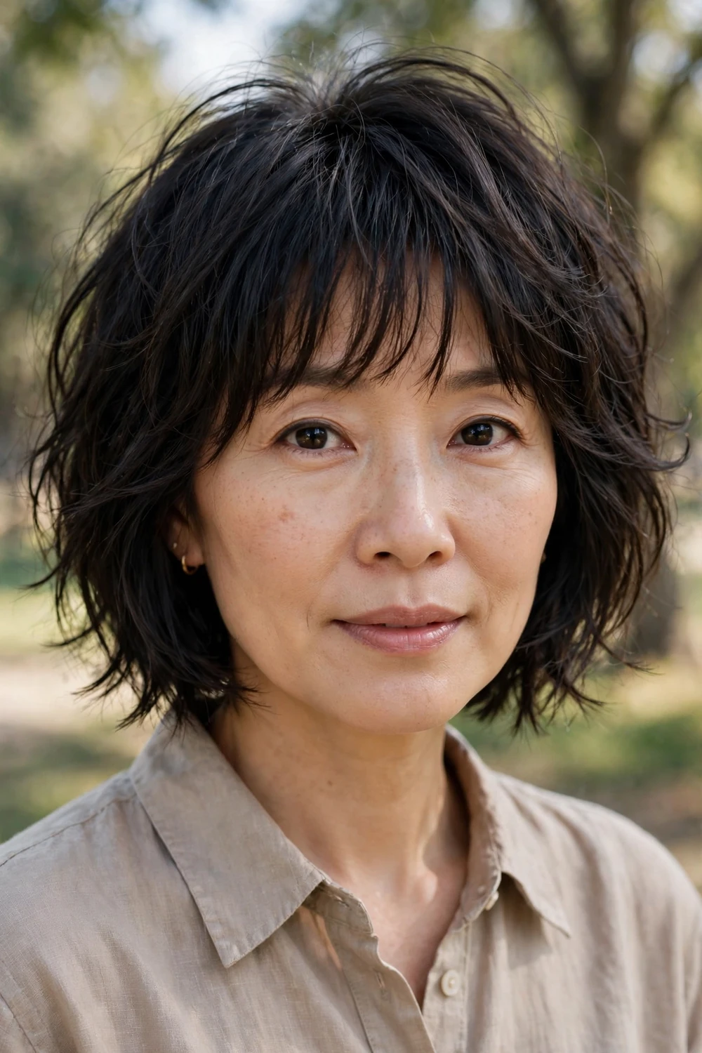 Layered choppy bob with wispy layered bangs