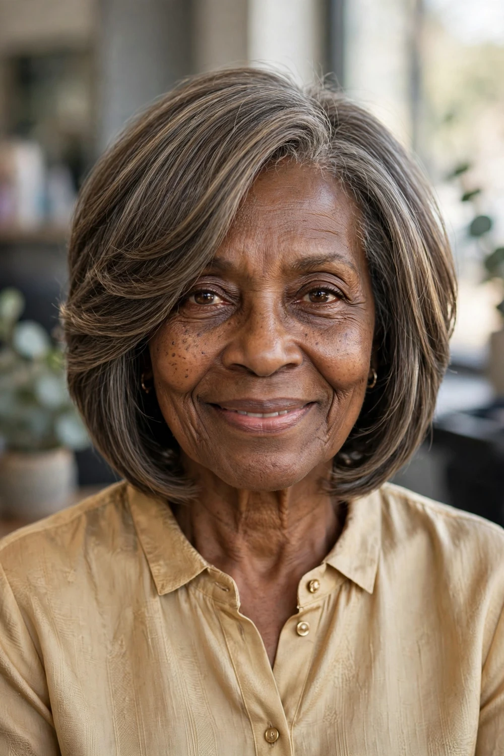 Mature woman with layered inverted bob
