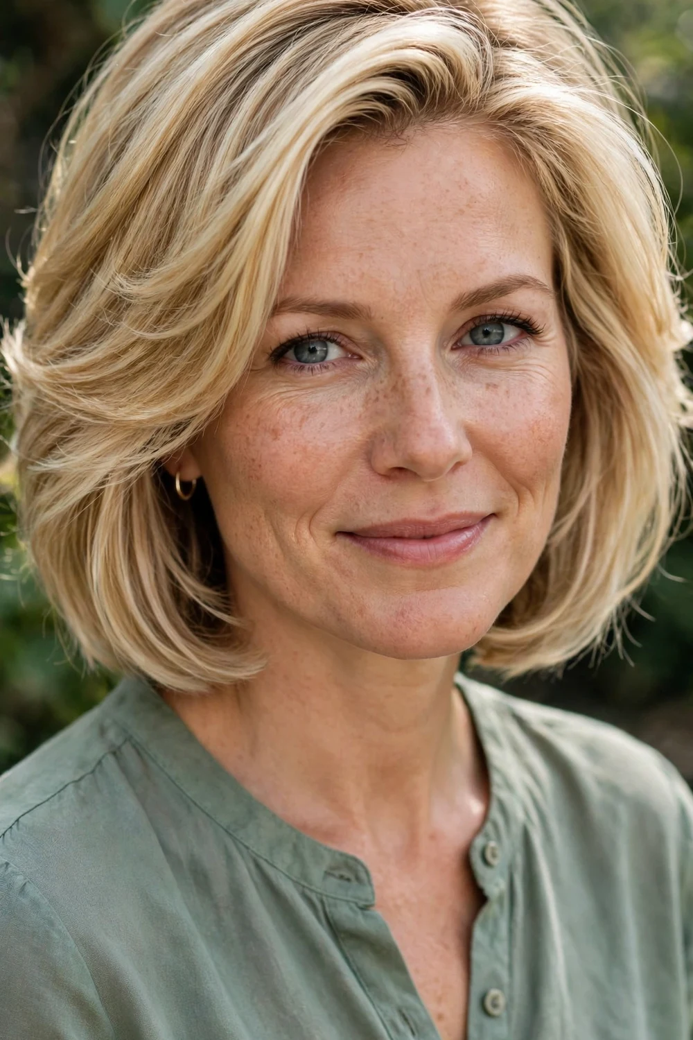 Woman with a layered Italian bob haircut with soft interior layers
