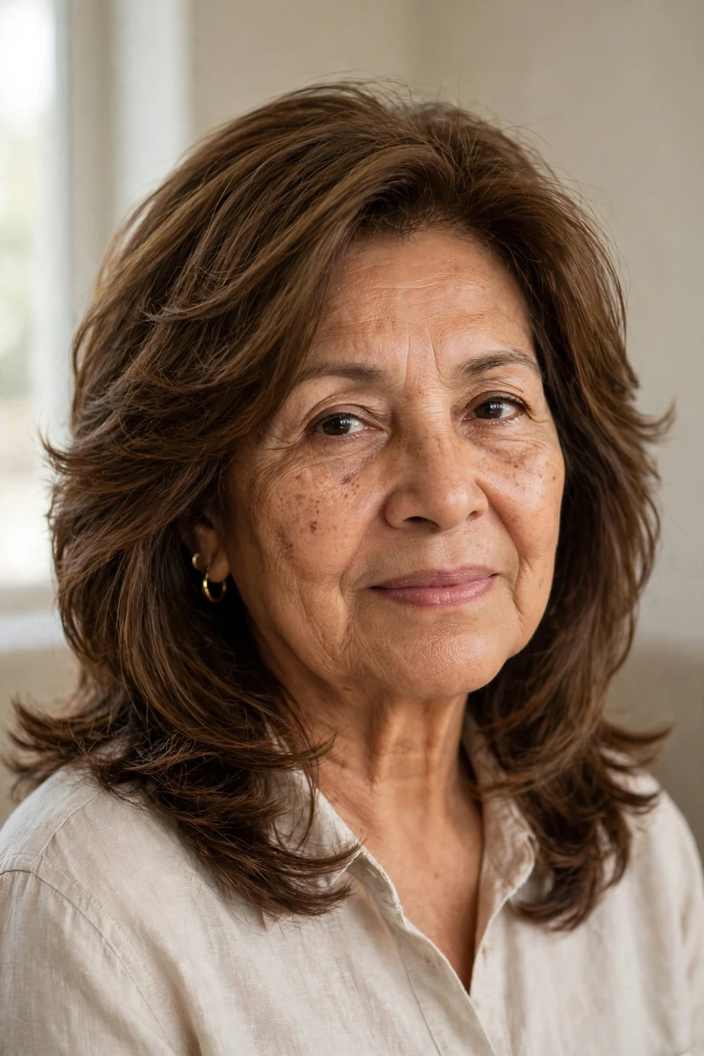 Shoulder-length layered lob with long layers for volume