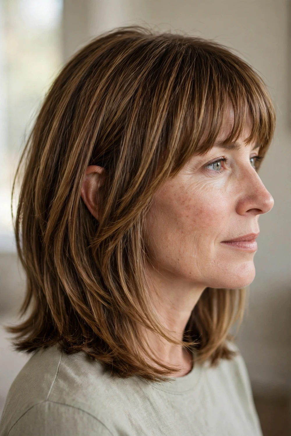 Layered lob with fringe on thin hair