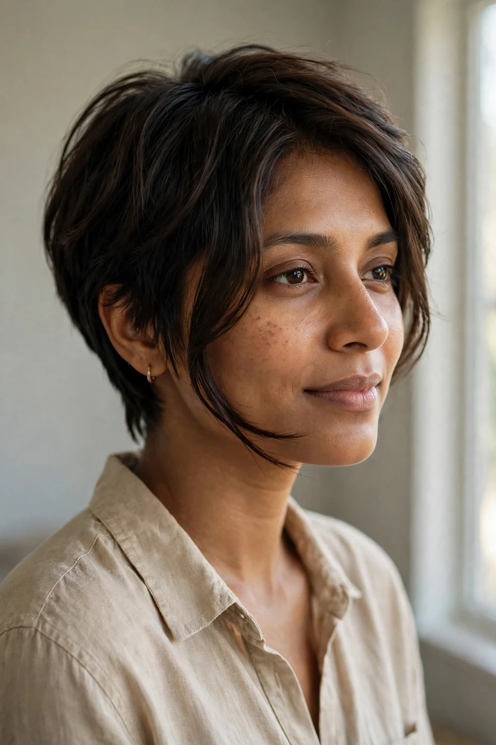 Layered pixie with long face-framing front and short back